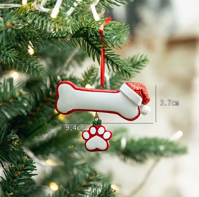 Personalized Dog Bone & Paw Christmas Ornament | Custom Pet Name Ornament