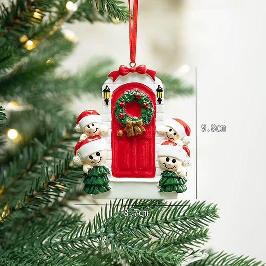 Personalized Family of 6 Door Christmas Ornament | Red Front Door with Wreath & Family Names