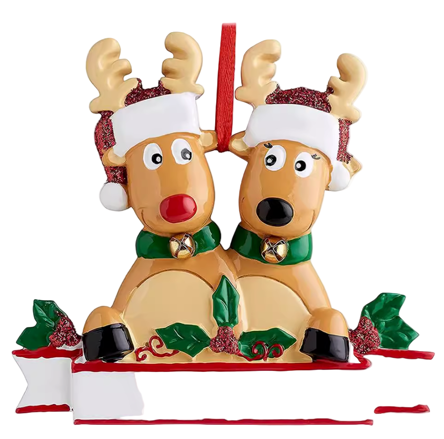 Personalized Reindeer Family Christmas Ornament – Couple (2 Reindeer)