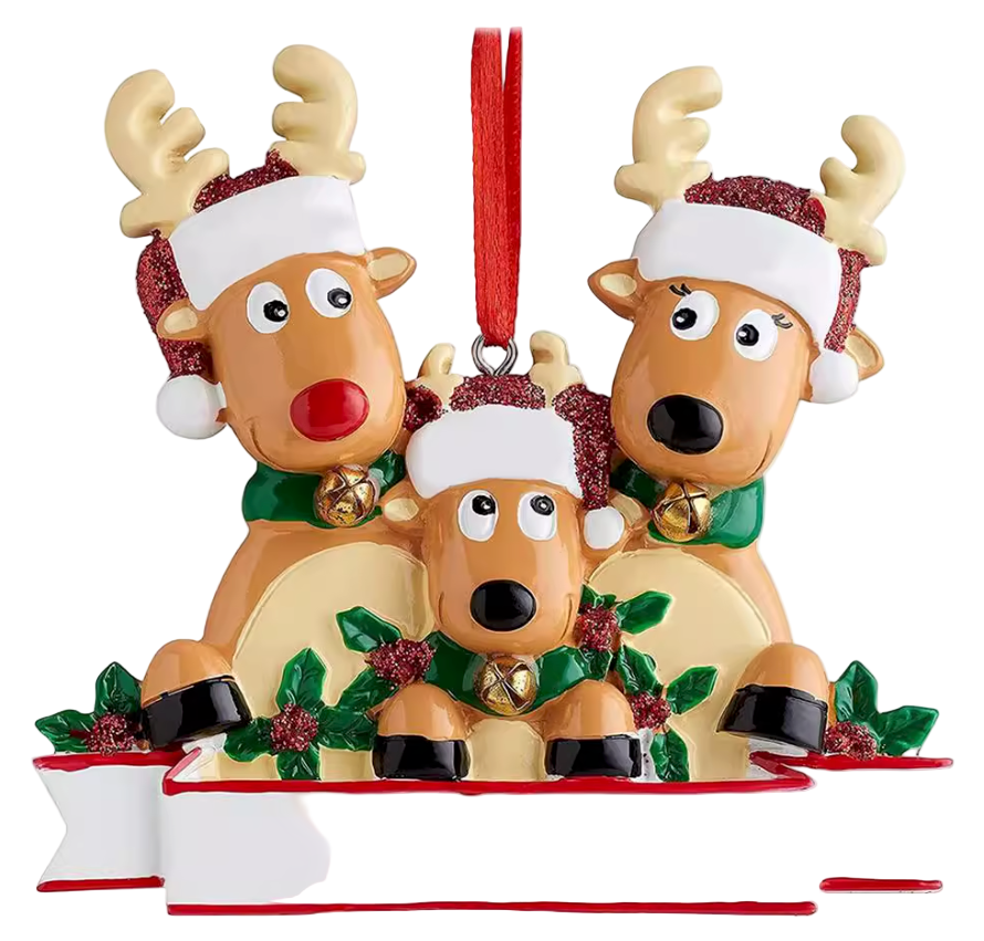 Personalized Reindeer Family Christmas Ornament – Family of 3