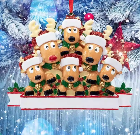Personalized Reindeer Family Christmas Ornament – Family of 6