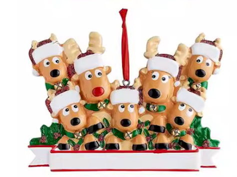 Personalized Reindeer Family Christmas Ornament – Family of 7