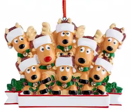 Personalized Reindeer Family Christmas Ornament – Family of 8