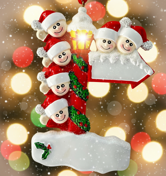 Personalized Family of 6 Christmas Ornament | Lamp Post & Arrow Design | Custom Family Names