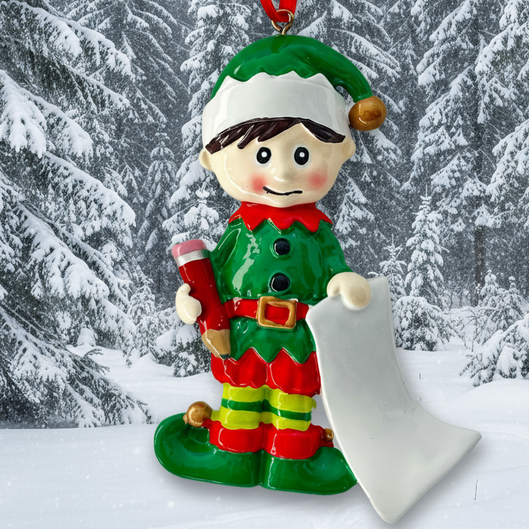 Personalized Christmas Elf Ornament | Custom Name Holiday Gift | Hand-Painted Resin Decoration
