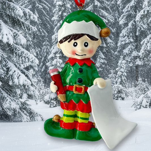 Personalized Christmas Elf Ornament | Custom Name Holiday Gift | Hand-Painted Resin Decoration
