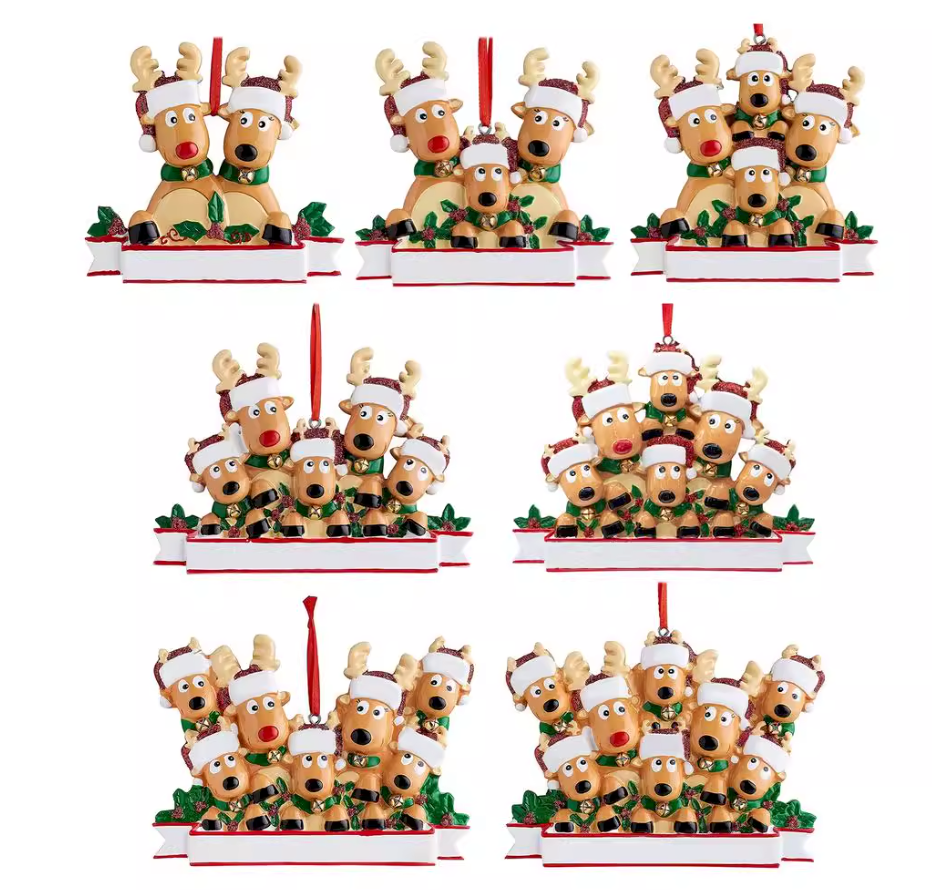 🎄 Pre-Order | Personalized Reindeer Family Ornament – Custom Christmas Tree Decoration (2–8 Reindeer)