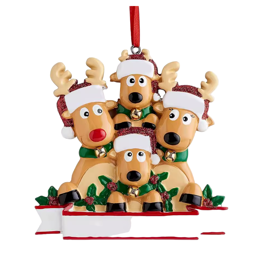 Personalized Reindeer Family Christmas Ornament – Family of 4