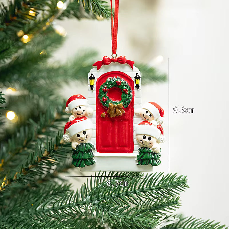 Personalized Family of 6 Door Christmas Ornament | Red Front Door with Wreath & Family Names